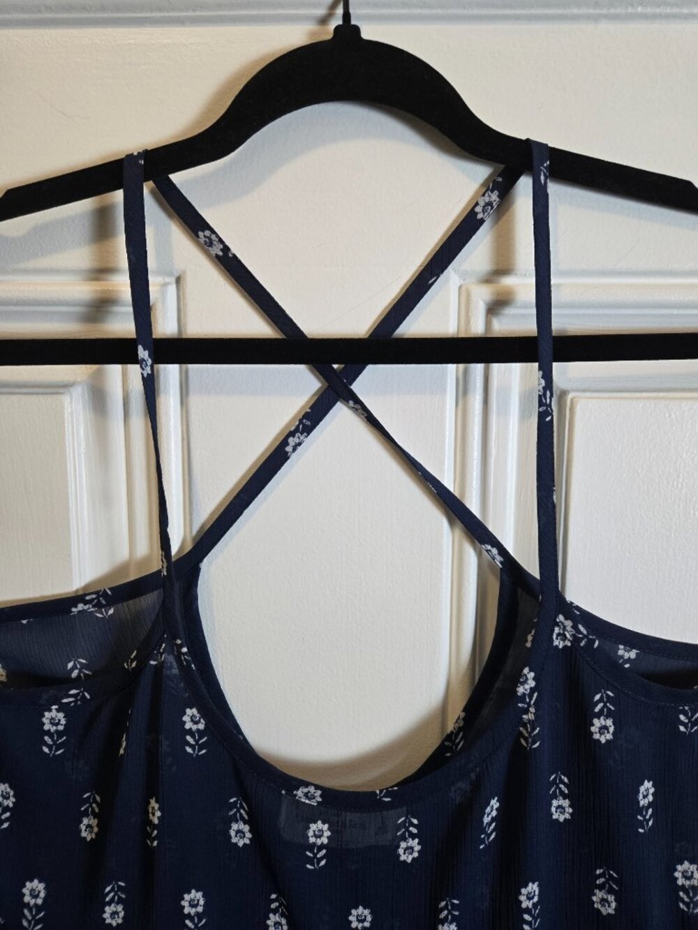 Abercrombie & Fitch Floral Tiered Tank Top Small Navy Blue Criss Cross Back Boho - Picture 6 of 9